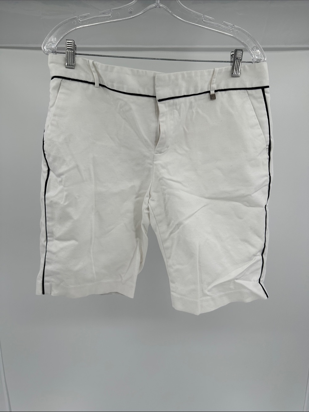 Calvin Klein White Flat-Front Shorts with Black Piping